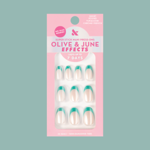 Turquoise Chrome | Short | Round - Tab Press-On