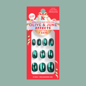 Emerald Velvet with Black Bow - Tab Press-On | Extra Short | Round